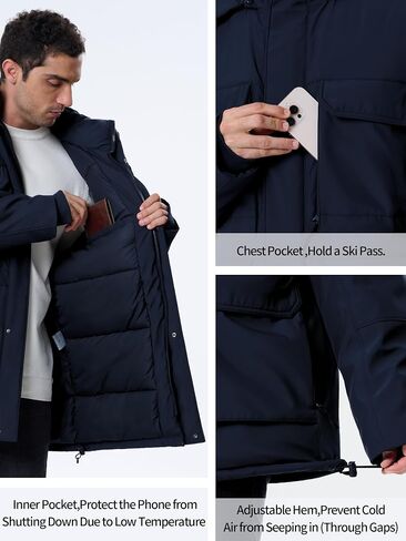 Men's Winter Down Coat Waterproof Heavyweight Hooded Parker Jacket for Men with Multi-Pockets in Saudi Arabia