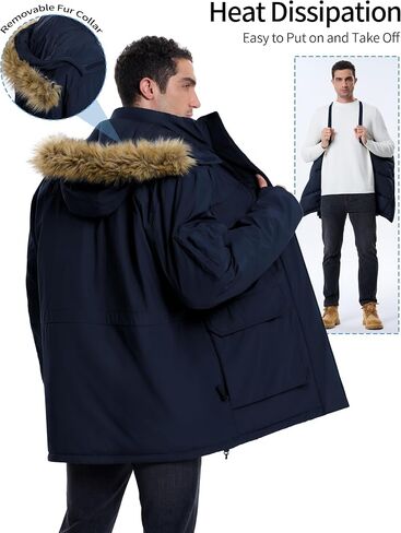 Men's Winter Down Coat Waterproof Heavyweight Hooded Parker Jacket for Men with Multi-Pockets in Saudi Arabia