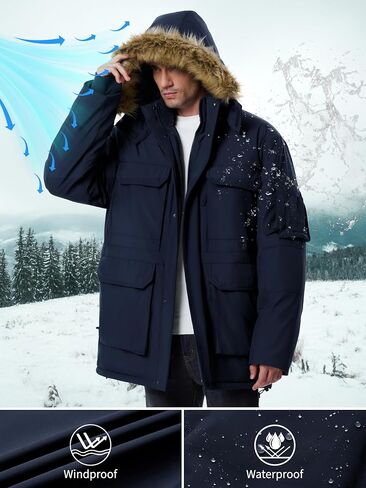 Men's Winter Down Coat Waterproof Heavyweight Hooded Parker Jacket for Men with Multi-Pockets in Saudi Arabia