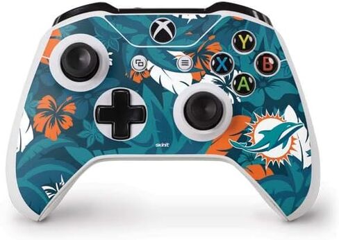 Skinit Decal Gaming Skin Compatible with Xbox One S Controller - Officially Licensed NFL Miami Dolphins Tropical Print Design in Saudi Arabia