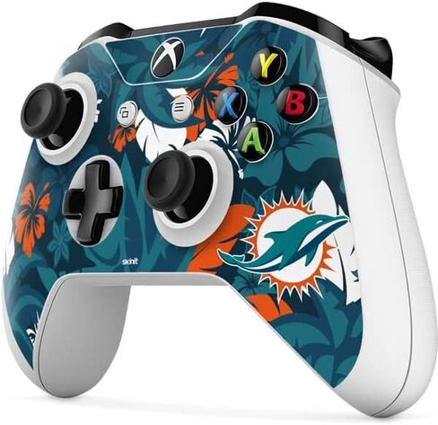 Skinit Decal Gaming Skin Compatible with Xbox One S Controller - Officially Licensed NFL Miami Dolphins Tropical Print Design in Saudi Arabia
