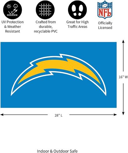 ممسحة رياضية من فريق سبورتس أمريكا NFL لوس أنجلوس تشارجرز | مدخل داخلي خارجي | 28 × 16 بوصة | سجادات الأبواب الأمامية غير قابلة للانزلاق | مرخص رسميًا | سجادة ترحيب لمشجعي الرياضة عند الدخول in Saudi Arabia
