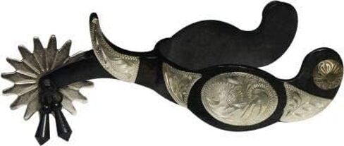 Showman Black Steel Jingle Bob Spurs w/Engraved Silver Conchos & Bar Accents in Saudi Arabia