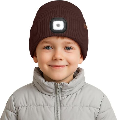ATNKE Kids LED Lighted Beanie Cap,USB Rechargeable 4 LED Running Headlamp Lined Fleece Hat Light Gift for Boys and Girls in Saudi Arabia