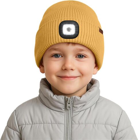 ATNKE Kids LED Lighted Beanie Cap,USB Rechargeable 4 LED Running Headlamp Lined Fleece Hat Light Gift for Boys and Girls in Saudi Arabia