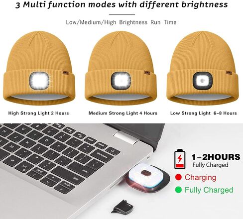 ATNKE Kids LED Lighted Beanie Cap,USB Rechargeable 4 LED Running Headlamp Lined Fleece Hat Light Gift for Boys and Girls in Saudi Arabia