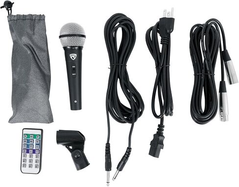 Rockville Karaoke System Bundle: RPG122K Dual 12" Powered Speakers, RCDR10B Dual RCA Cable, RNRMR10 3.5mm to Dual RCA Cable, RWM1203VH VHF Wireless Mic System, 4-Items in Kuwait