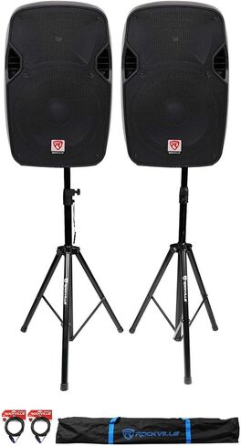 (2) مكبرات صوت DJ PA سلبية مقاس 12 بوصة من Rockville SPGN124 بقدرة 2400 وات + حوامل + كابلات + حقيبة حمل in Kuwait