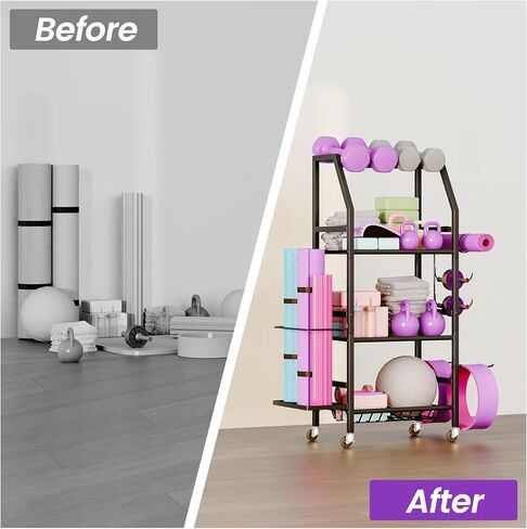 Homeiju Dumbbell Rack, Weight Rack for Home Gym, Yoga Mat Storage Holder with Lockable Wheels, Dumbbell Stand with Hooks, All in One Work out Equipment Storage for Yoga Mat Dumbbell and Balls in Saudi Arabia