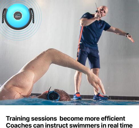 حزمة 2 في 1 SONR Swim Coach Communicator، مقاومة للماء، مجموعة السباحة تحت الماء، توصيل العظام، التدريب في الوقت الحقيقي، سماعة رأس لاسلكية وحقيبة تخزين in Kuwait
