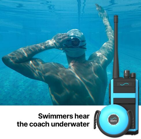 حزمة 2 في 1 SONR Swim Coach Communicator، مقاومة للماء، مجموعة السباحة تحت الماء، توصيل العظام، التدريب في الوقت الحقيقي، سماعة رأس لاسلكية وحقيبة تخزين in Kuwait