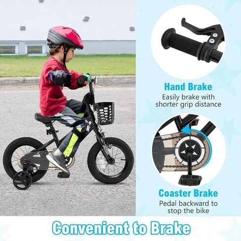 BABY JOY Starry Kids Bike, 12 14 16 18 Inch Bicycle with Training Wheels, Storage Basket, Adjustable Handlebar & Seat, Handbrake & Coaster Brake, Girls Boys Bike in Saudi Arabia