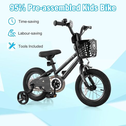 BABY JOY Starry Kids Bike, 12 14 16 18 Inch Bicycle with Training Wheels, Storage Basket, Adjustable Handlebar & Seat, Handbrake & Coaster Brake, Girls Boys Bike in Saudi Arabia