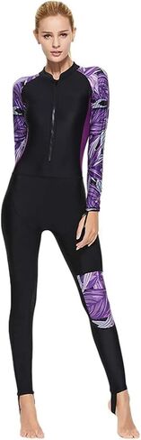 ملابس سباحة للسيدات من Rash Guard مضادة للأشعة فوق البنفسجية، قطعة واحدة بأكمام طويلة وسحاب أمامي in Kuwait