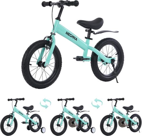 MEGHNA 2 in 1 Toddler Balance Bike 14 inch Wheel Kids Bike Aged 3-7 Years Old with Footrest Detachable Training Wheels Caliper and Coaster Brake Strider Bike for Boys Girls, Easy to Assembly in Saudi Arabia