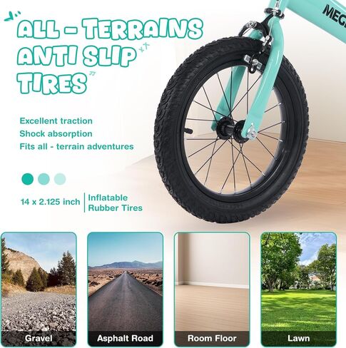 MEGHNA 2 in 1 Toddler Balance Bike 14 inch Wheel Kids Bike Aged 3-7 Years Old with Footrest Detachable Training Wheels Caliper and Coaster Brake Strider Bike for Boys Girls, Easy to Assembly in Saudi Arabia