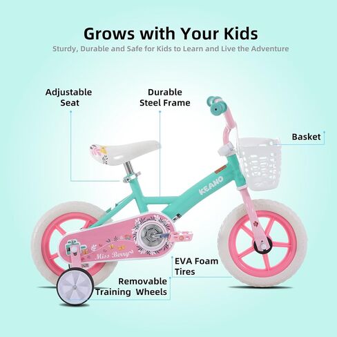KEANO Voyager 10 12 Inch Kids Bike for Boys and Girls Ages 1-4 Years, Toddler Bike with Training Wheels & Basket, Detachable Parent Push Handle, Children Bicycle in Saudi Arabia