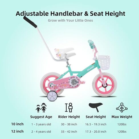 KEANO Voyager 10 12 Inch Kids Bike for Boys and Girls Ages 1-4 Years, Toddler Bike with Training Wheels & Basket, Detachable Parent Push Handle, Children Bicycle in Saudi Arabia