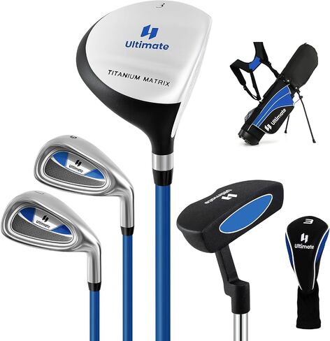 Goplus Junior Complete Golf Clubs Set for Kids, Right Hand Golf Clubs w/Stand Bag, 165CC #3 Fairway, #7 & #9 Irons, Putter, Head Cover, Rain Hood, Boys Girls Aged 8-10,11-13 in Saudi Arabia