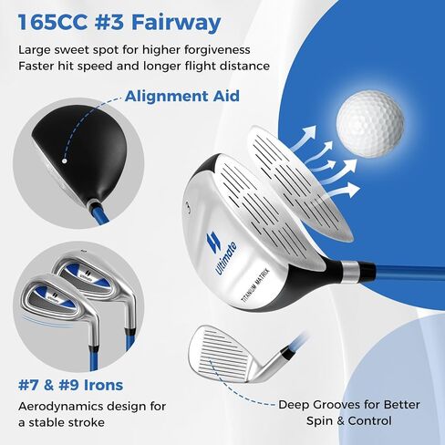 Goplus Junior Complete Golf Clubs Set for Kids, Right Hand Golf Clubs w/Stand Bag, 165CC #3 Fairway, #7 & #9 Irons, Putter, Head Cover, Rain Hood, Boys Girls Aged 8-10,11-13 in Saudi Arabia