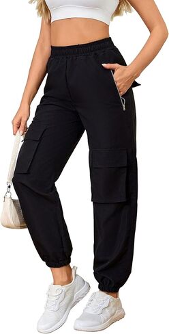 TSMNZMU Womens Cargo Pants Hight Waist Parachute Trousers Casual Dance Bottoms Zipper Pockets Combat Pants for Hiking in Saudi Arabia