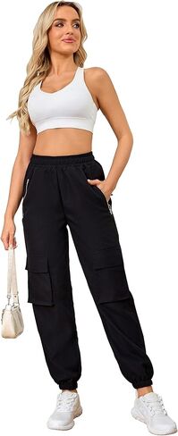 TSMNZMU Womens Cargo Pants Hight Waist Parachute Trousers Casual Dance Bottoms Zipper Pockets Combat Pants for Hiking in Saudi Arabia