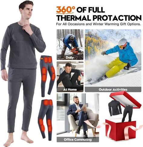 ملابس داخلية حرارية للنساء مكونة من 26 منطقة للتدفئة وأكمام طويلة، ملابس حرارية شتوية باردة للجري والتزلج S-4XL in Kuwait