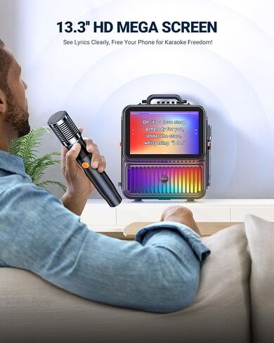 SEALIGHT Karaoke Machine for Adults-with Screen 13.3", Karokee Machine with 350W Bluetooth Speaker, 2 Wireless Mics, DJ Lights & Pitch Correction, Professional Karaoke System for Home Party(Upgraded) in Saudi Arabia