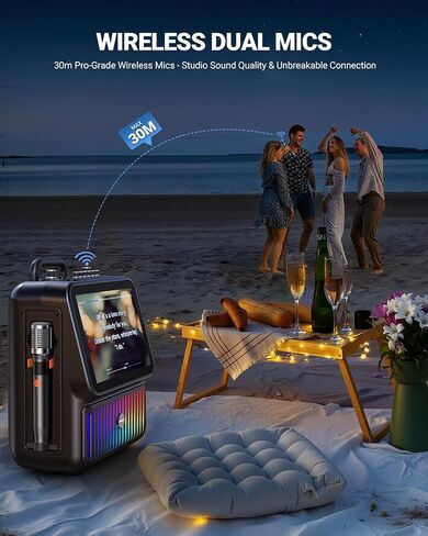 SEALIGHT Karaoke Machine for Adults-with Screen 13.3", Karokee Machine with 350W Bluetooth Speaker, 2 Wireless Mics, DJ Lights & Pitch Correction, Professional Karaoke System for Home Party(Upgraded) in Saudi Arabia
