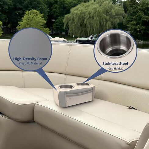 Boat Seat Cup Holders for Drinks,Pontoon Cup Holders for Boat, Marine Pontoon Double Drink Holder with Side Pocket,Must Have Boat Accessories White&Grey-1Pack in Saudi Arabia