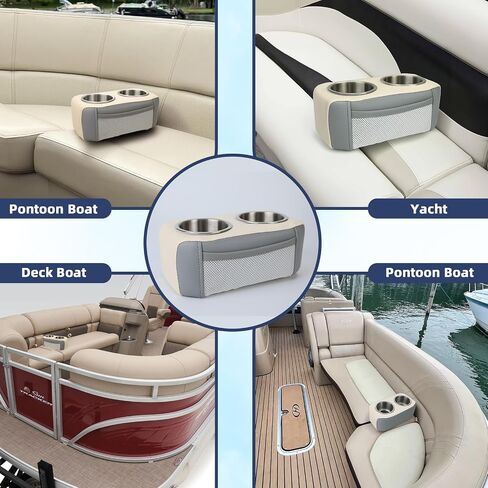 Boat Seat Cup Holders for Drinks,Pontoon Cup Holders for Boat, Marine Pontoon Double Drink Holder with Side Pocket,Must Have Boat Accessories White&Grey-1Pack in Saudi Arabia