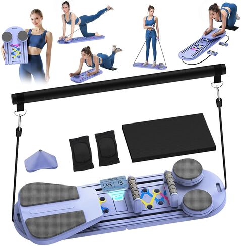 Pilates Board, Pilates Reformer Set with Timer, 8-in-1 Foldable Pilates at Home Workout Equipment, Pilates Reformer Equipment for Women Full Body Workout, Fitness, Exercise, Abs, Core in Kuwait