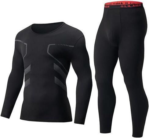 2 Piece Men’s Workout Set Long Sleeve Compression Top and Pants, Quick Dry Gym Training Tracksuit for Running Fitness Yoga in Saudi Arabia