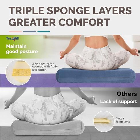 Yes4All Triple-Layer Sponge Yoga Bolster Pillow for Restorative Yoga & Meditation - Versatile Yoga Support Pillow, Balance & Poses Modification in Saudi Arabia