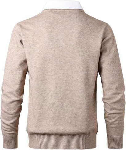 Men's Crew Neck Jumpers Knitted Sweater with Mock Shirt Neck Casual Business Knitwear Pullover Solid Color in Saudi Arabia