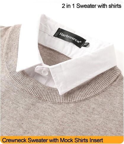 Men's Crew Neck Jumpers Knitted Sweater with Mock Shirt Neck Casual Business Knitwear Pullover Solid Color in Saudi Arabia