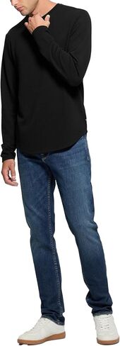 GUESS Men's Long Sleeve Linear Texture Jersey Crew in Saudi Arabia