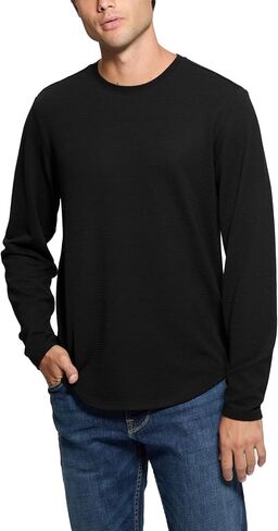GUESS Men's Long Sleeve Linear Texture Jersey Crew in Saudi Arabia