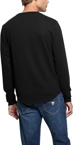 GUESS Men's Long Sleeve Linear Texture Jersey Crew in Saudi Arabia