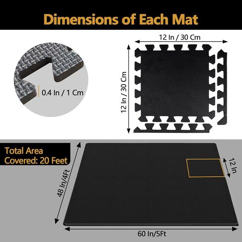 Interlocking Gym Foam Tiles 12 "× 12 ", EVA Foam Gym Flooring for Home Gym, 20 Tiles Non-Slip & Shock-Absorbing Waterproof Floor Mats, Protective Flooring Mat for Workout Equipment, Easy to Store in Saudi Arabia