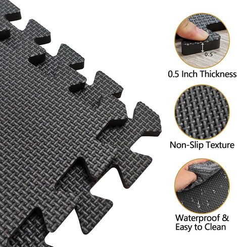 Interlocking Gym Foam Tiles 12 "× 12 ", EVA Foam Gym Flooring for Home Gym, 20 Tiles Non-Slip & Shock-Absorbing Waterproof Floor Mats, Protective Flooring Mat for Workout Equipment, Easy to Store in Saudi Arabia