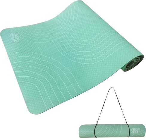 سجادة يوغا مطاطية صديقة للبيئة | سجادة يوجا سميكة غير قابلة للانزلاق مع خطوط محاذاة للنساء والرجال | لون الرحلة | بساط تمرين متين وخالي من اللاتكس للمنزل والبيلاتس واللياقة البدنية من ENERGI CORE in Kuwait