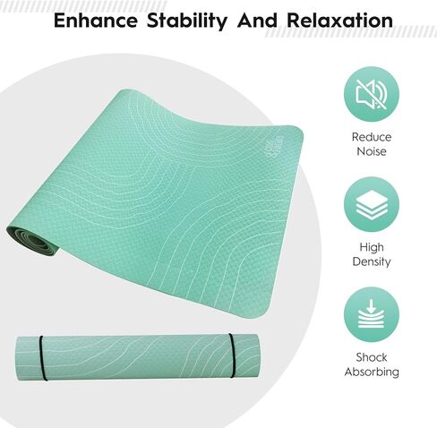 سجادة يوغا مطاطية صديقة للبيئة | سجادة يوجا سميكة غير قابلة للانزلاق مع خطوط محاذاة للنساء والرجال | لون الرحلة | بساط تمرين متين وخالي من اللاتكس للمنزل والبيلاتس واللياقة البدنية من ENERGI CORE in Kuwait