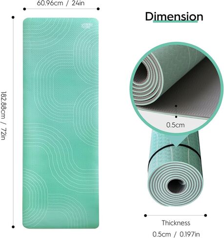 سجادة يوغا مطاطية صديقة للبيئة | سجادة يوجا سميكة غير قابلة للانزلاق مع خطوط محاذاة للنساء والرجال | لون الرحلة | بساط تمرين متين وخالي من اللاتكس للمنزل والبيلاتس واللياقة البدنية من ENERGI CORE in Kuwait