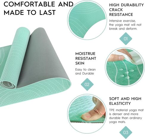 سجادة يوغا مطاطية صديقة للبيئة | سجادة يوجا سميكة غير قابلة للانزلاق مع خطوط محاذاة للنساء والرجال | لون الرحلة | بساط تمرين متين وخالي من اللاتكس للمنزل والبيلاتس واللياقة البدنية من ENERGI CORE in Kuwait