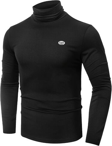 Men’s Slim Fit Black Turtleneck Long Sleeve Top, Stretch High Neck Pullover Shirt for Casual Wear in Saudi Arabia