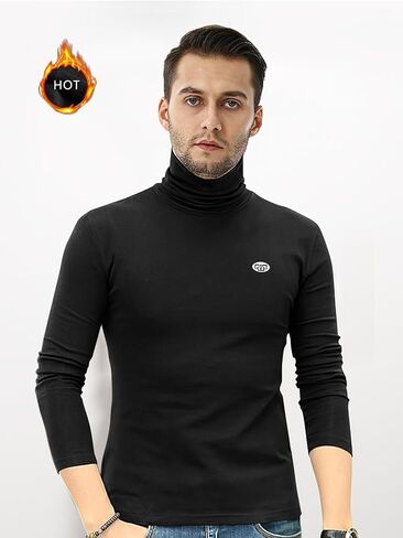 Men’s Slim Fit Black Turtleneck Long Sleeve Top, Stretch High Neck Pullover Shirt for Casual Wear in Saudi Arabia