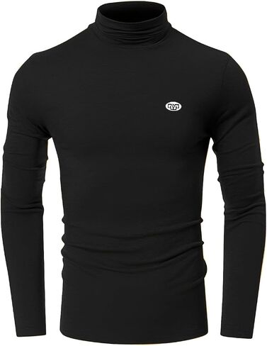 Men’s Slim Fit Black Turtleneck Long Sleeve Top, Stretch High Neck Pullover Shirt for Casual Wear in Saudi Arabia