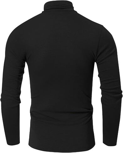 Men’s Slim Fit Black Turtleneck Long Sleeve Top, Stretch High Neck Pullover Shirt for Casual Wear in Saudi Arabia