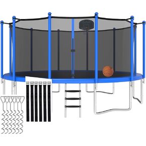 1500LBS 8 10 12 14 15 16 FT Tranpoline for Adults/Kids with Safety Enclosure Net, Basketball Hoop, Ball, Wind Stakes and Ladder, Heavy Duty Outdoor Recreational Tranpolines for Family in Kuwait